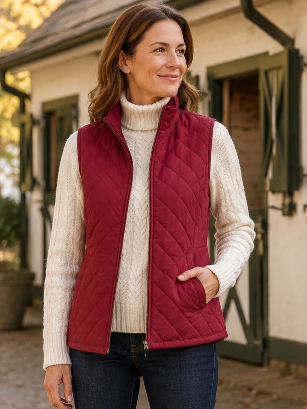 Orvis Burgundy Quilted Full Zip Vest Women’s Small Adjustable